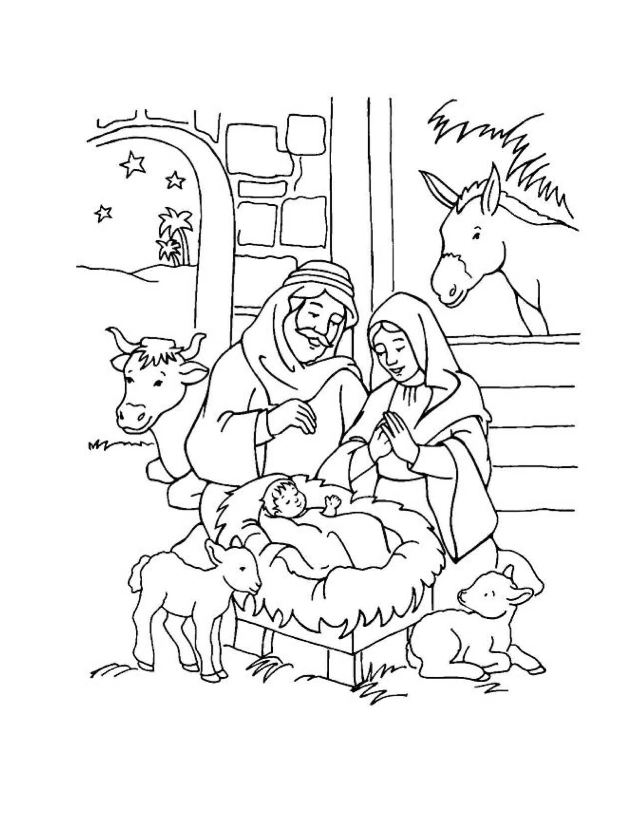 Joseph mary and baby jesus sketch Royalty Free Vector Image